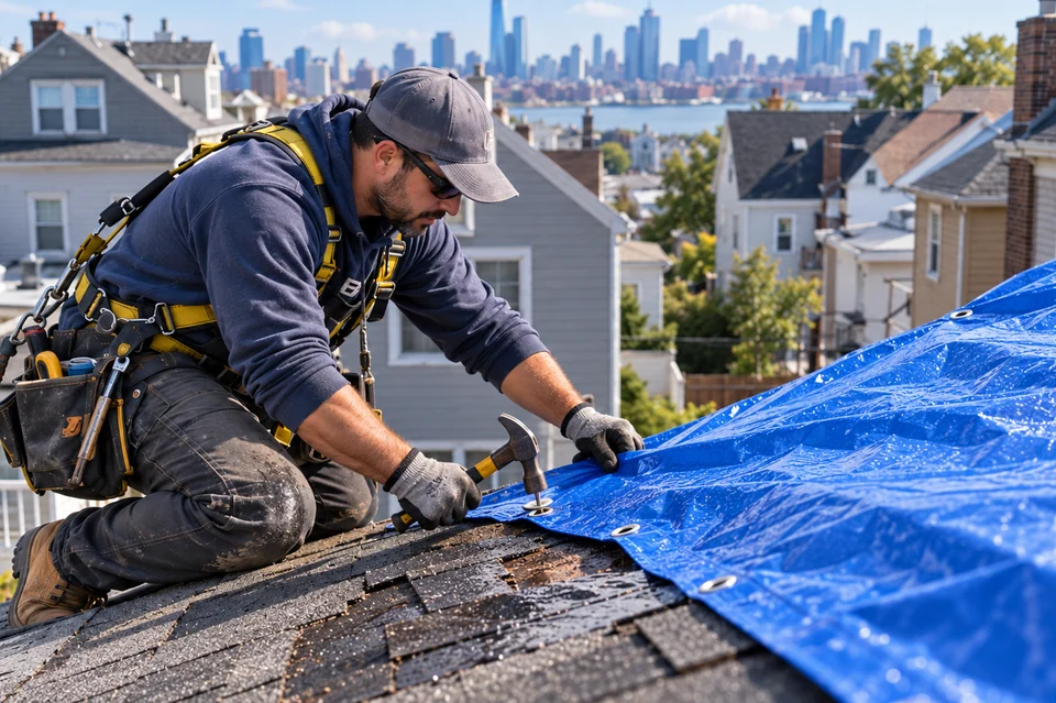 Emergency roof tarping and leak-control work in Union City NJ