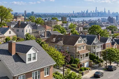 Illustrative residential rooftop scene, not a verified photograph of the named city