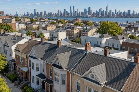 Illustrative rooftop scene, not a verified photograph of the named city